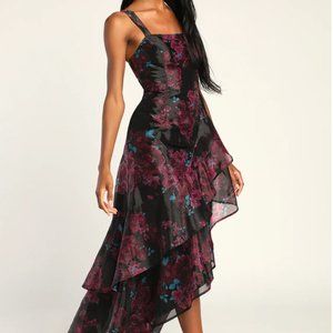 NWT Black Floral Print High-Low Dress/Maxi Dress